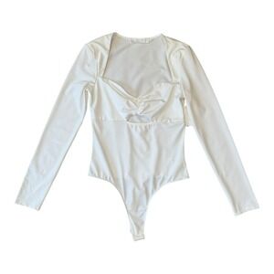 ASTR The Label Bodysuit Cutout Long Sleeve Off White Top Size Medium